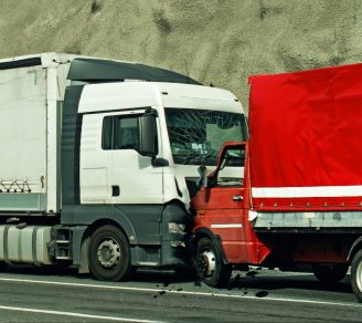 Two commercial trucks that got into a road accident