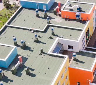 An isometric view of a commercial property’s flat roof