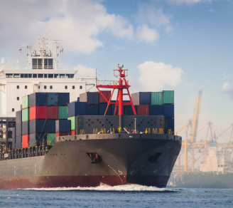 A cargo ship on a voyage