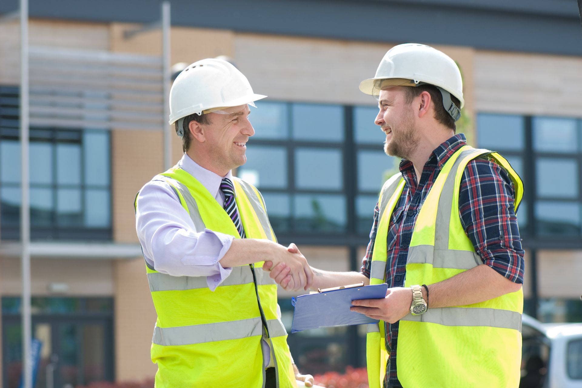 Contractor winning a government contract award, the team shaking hands