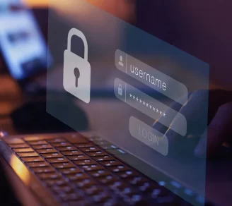 A computer login is displayed on a screen.