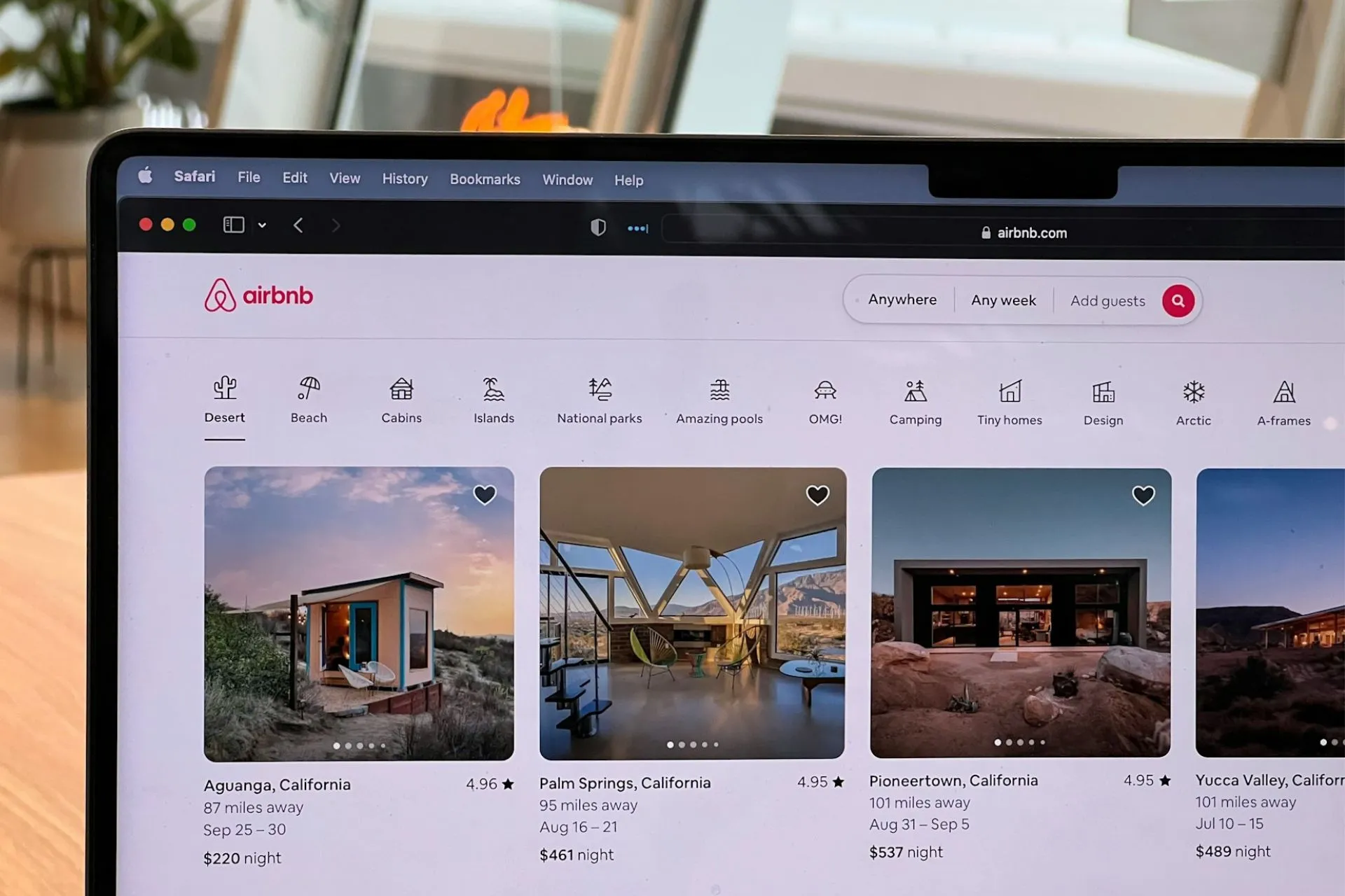 Airbnb website open in a browser